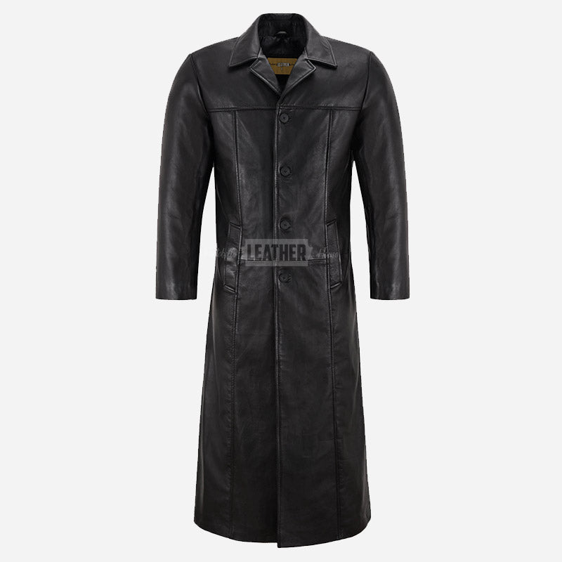 VURO Men's Black Long Leather Coat