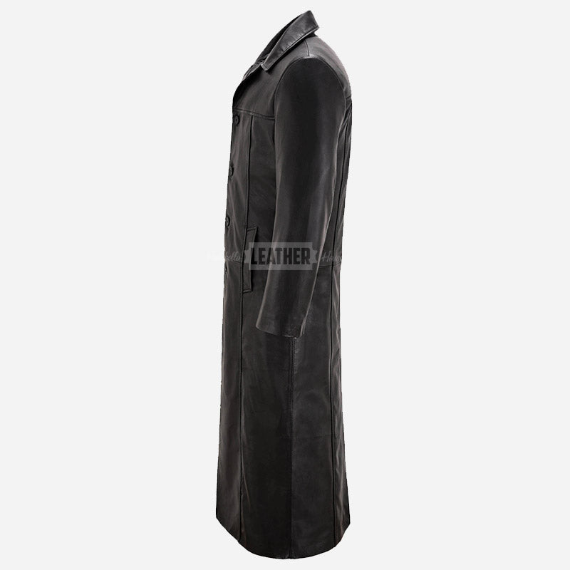 VURO Men's Black Long Leather Coat