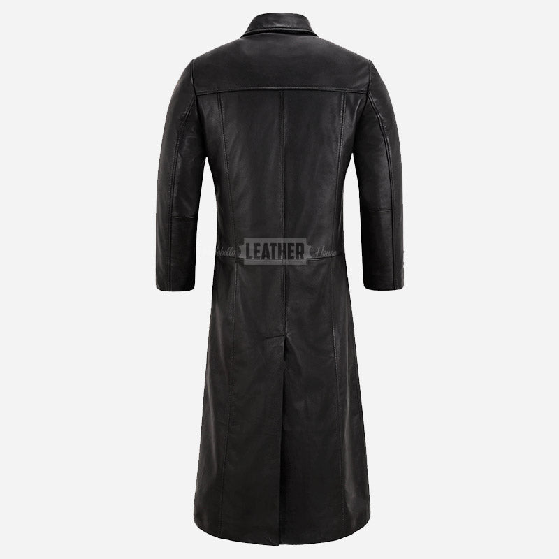 VURO Men's Black Long Leather Coat