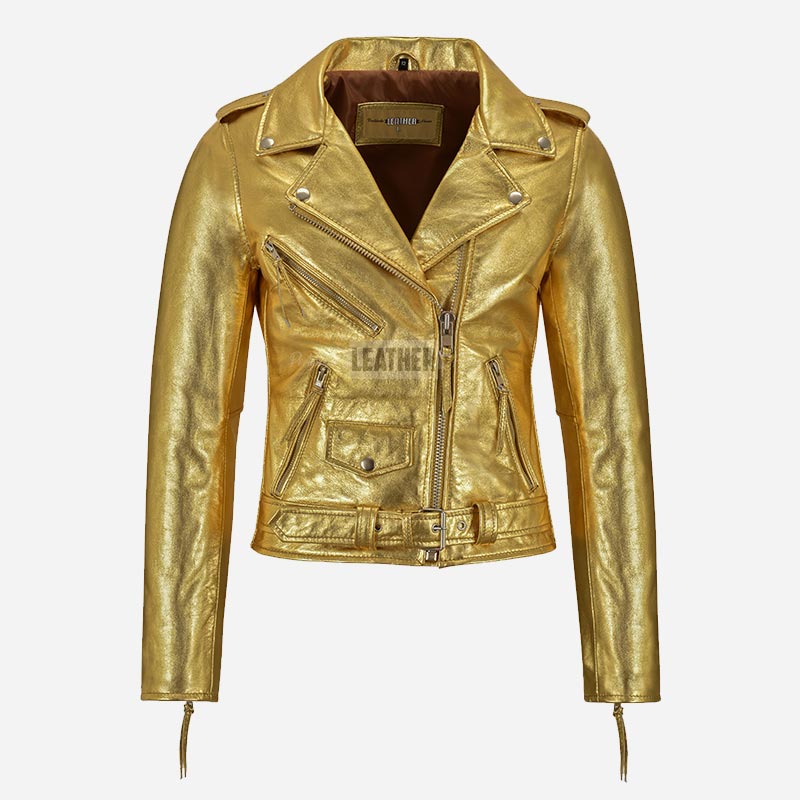 SYSSA Women’s Golden Leather Biker Jacket