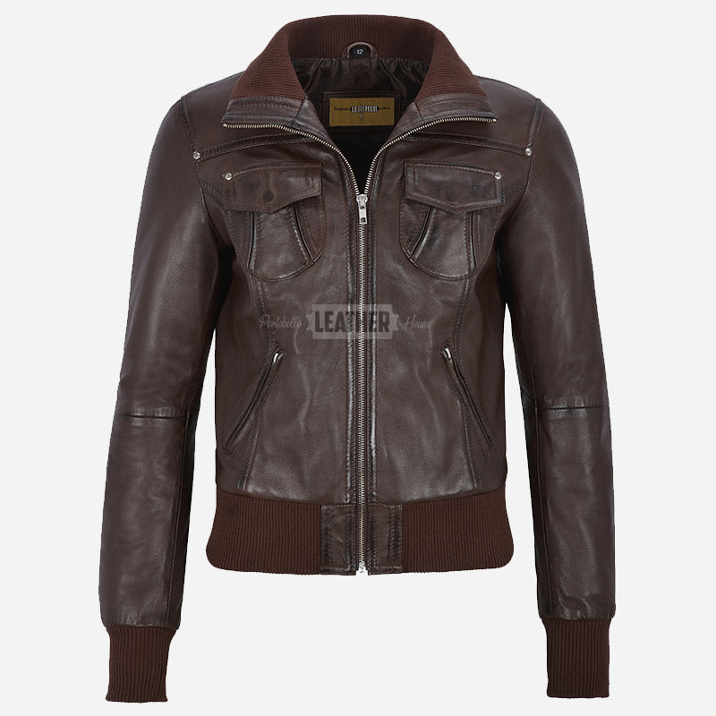 AIVIE Women's Leather Bomber Jacket