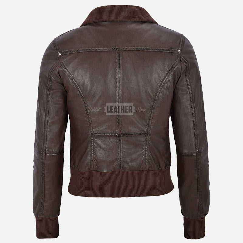 AIVIE Women's Leather Bomber Jacket