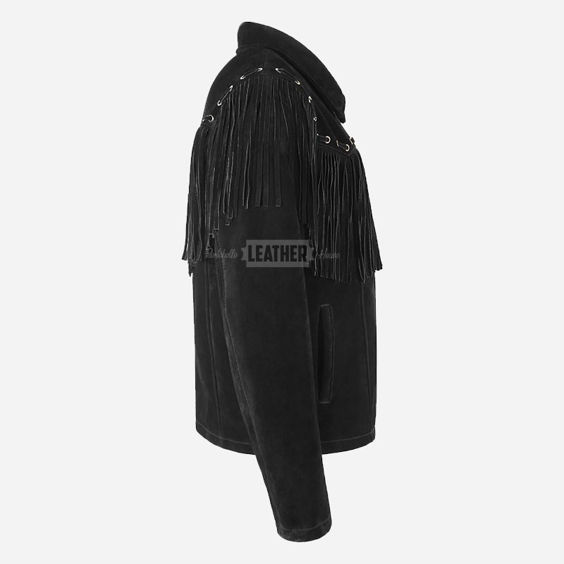 AXOR Men's Black Suede Fringe Jacket