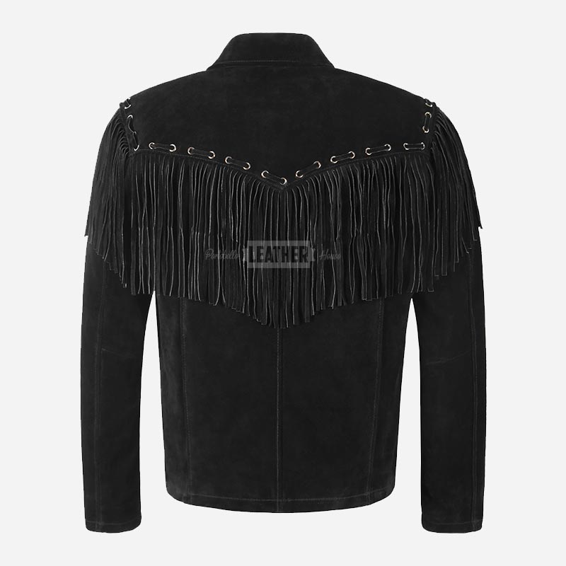 AXOR Men's Black Suede Fringe Jacket