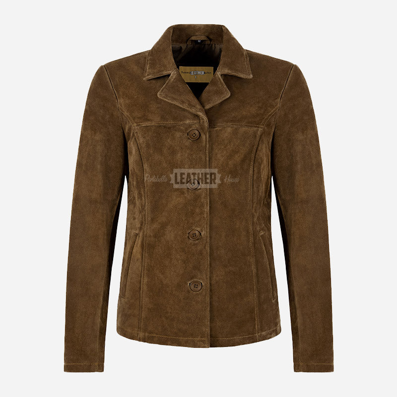 SELZA Women's Notch Collar Suede Jacket