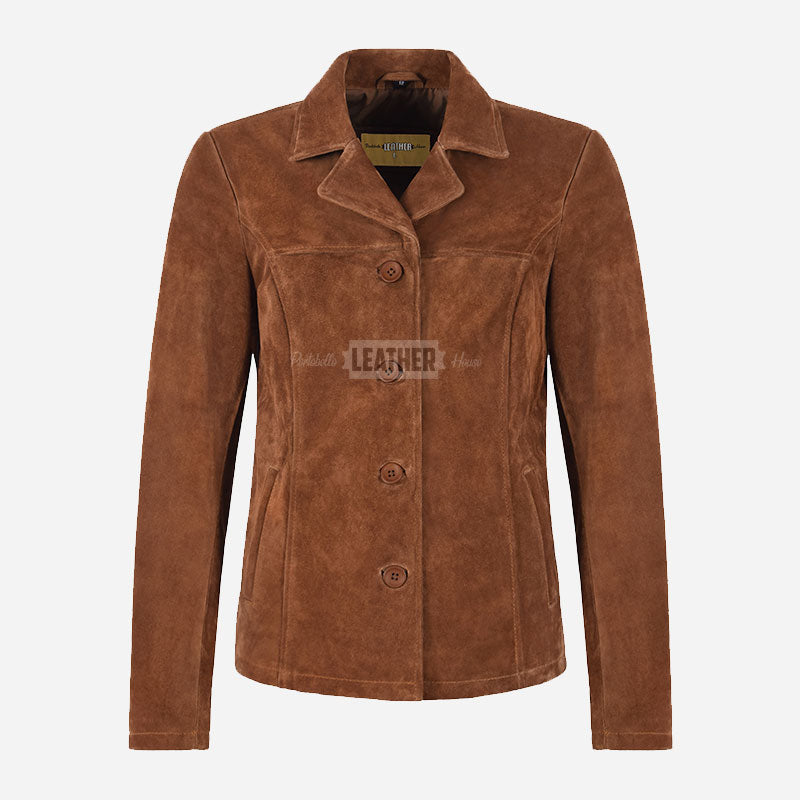 SELZA Women's Notch Collar Suede Jacket