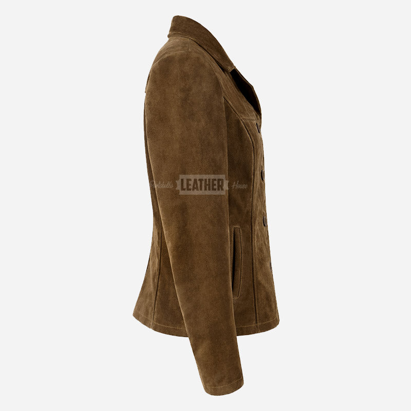 SELZA Women's Notch Collar Suede Jacket