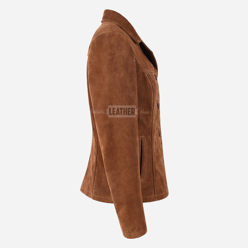 SELZA Women's Notch Collar Suede Jacket