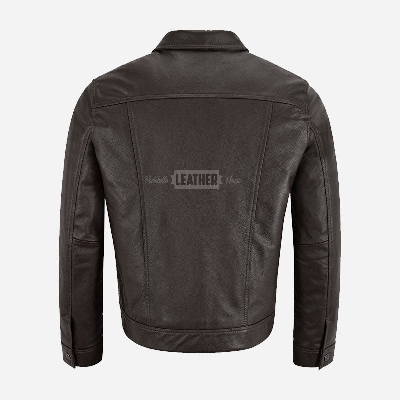 JAXELY Men's Trucker Leather Denim Jacket