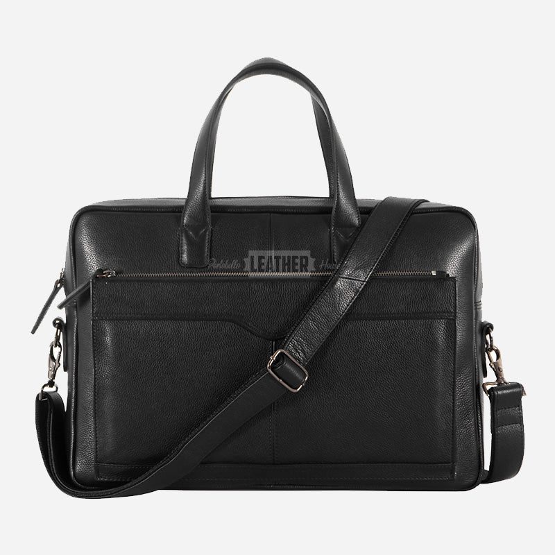 Leather Briefcase Laptop Bag Black