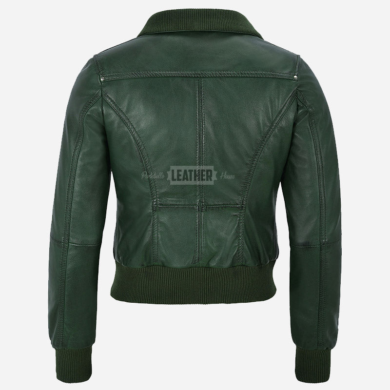 AIVIE Women's Leather Bomber Jacket