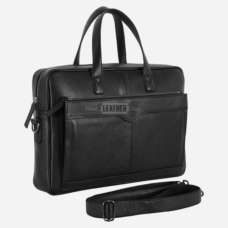 Leather Briefcase Laptop Bag Black