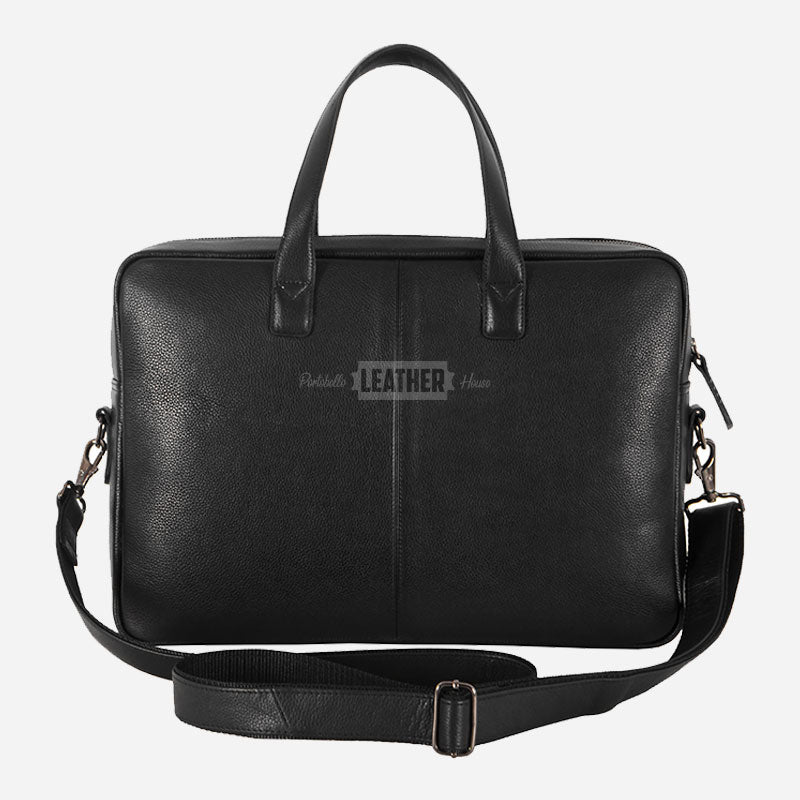 Leather Briefcase Laptop Bag Black