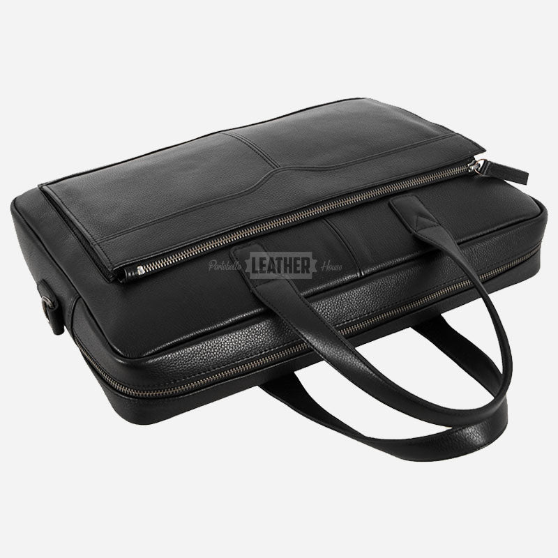 Leather Briefcase Laptop Bag Black