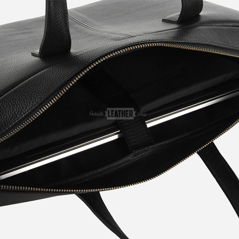Leather Briefcase Laptop Bag Black