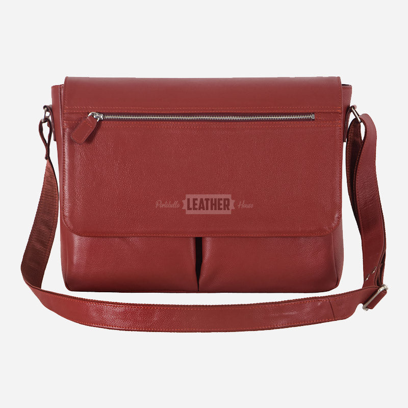 Red Leather Laptop Messenger Bag