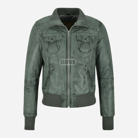 AIVIE Women's Leather Bomber Jacket