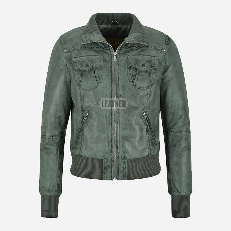 AIVIE Women's Leather Bomber Jacket