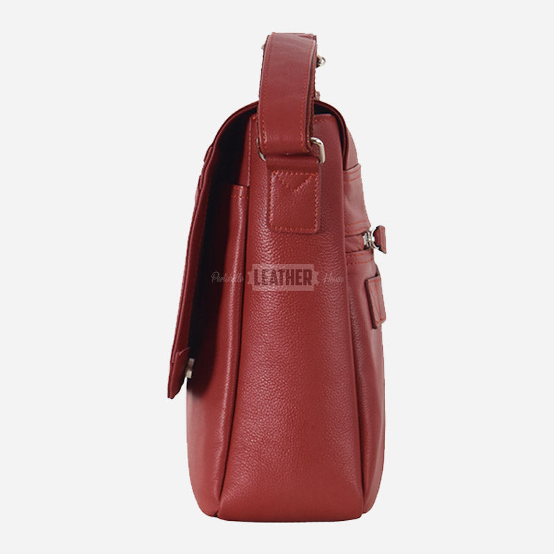 Red Leather Laptop Messenger Bag