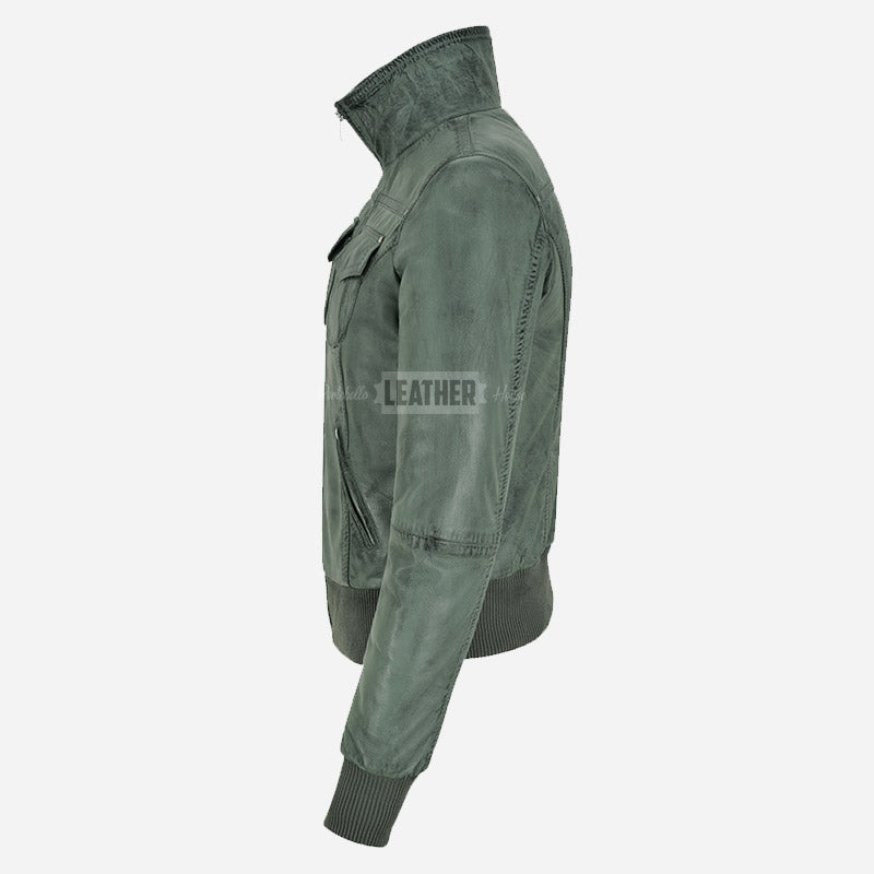 AIVIE Women's Leather Bomber Jacket