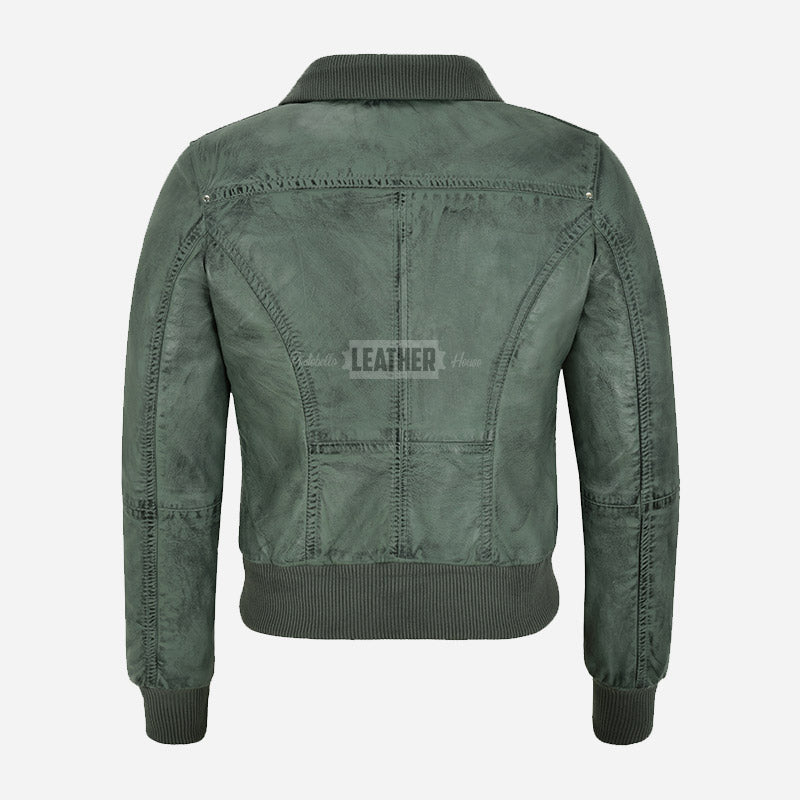 AIVIE Women's Leather Bomber Jacket