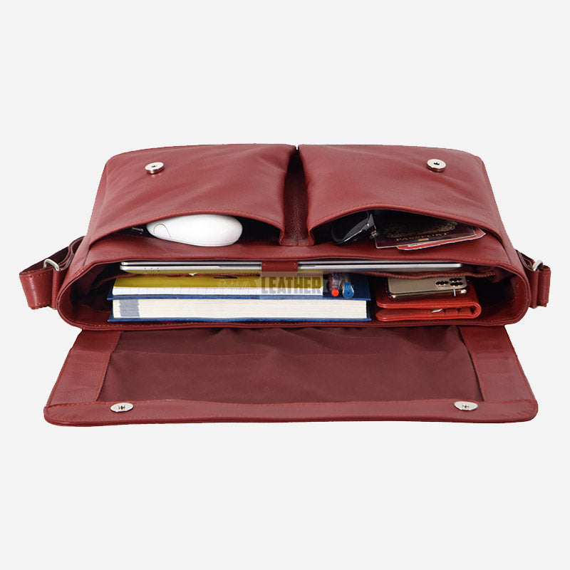 Red Leather Laptop Messenger Bag
