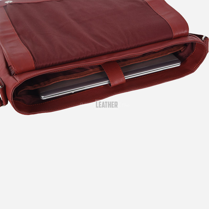 Red Leather Laptop Messenger Bag