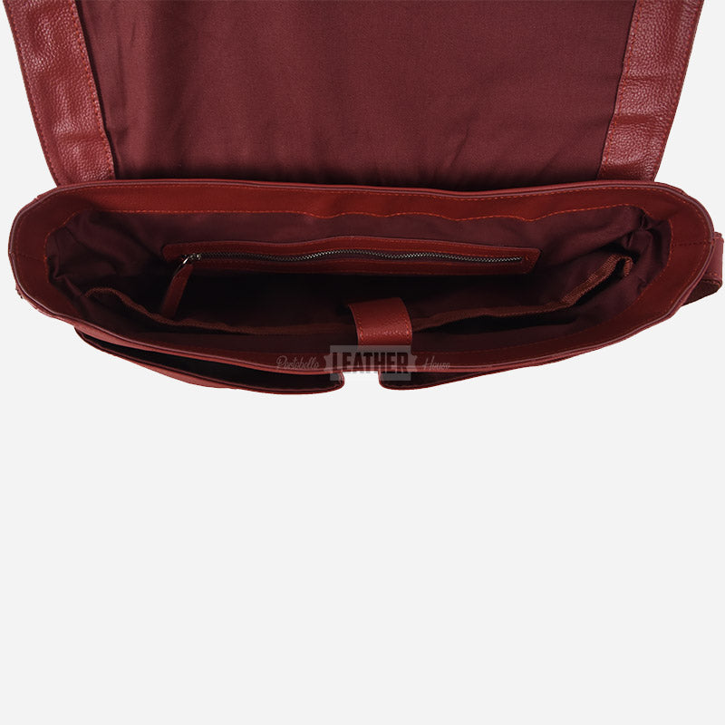 Red Leather Laptop Messenger Bag