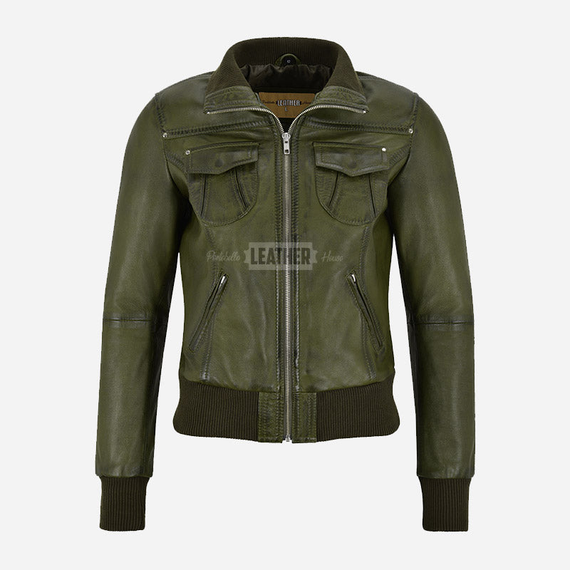 AIVIE Women's Leather Bomber Jacket