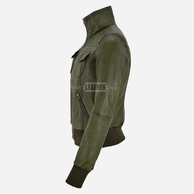 AIVIE Women's Leather Bomber Jacket