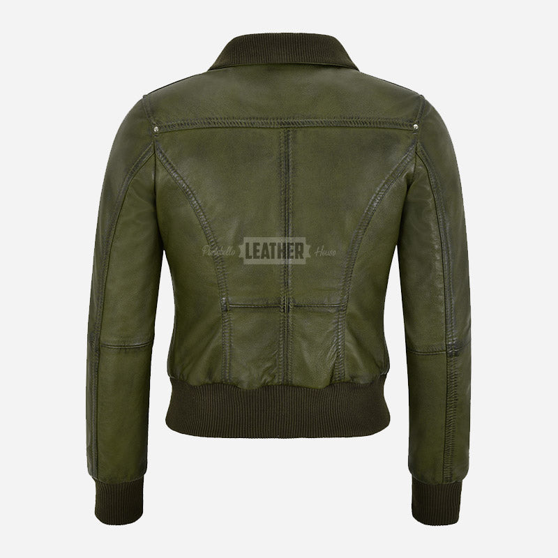 AIVIE Women's Leather Bomber Jacket