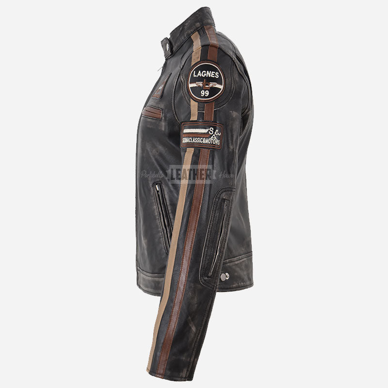 SIZMA Women's Leather Biker Jacket Black Vintage