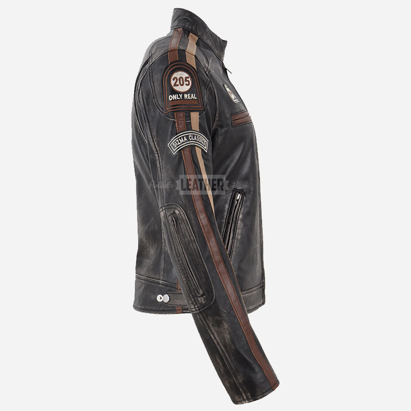 SIZMA Women's Leather Biker Jacket Black Vintage