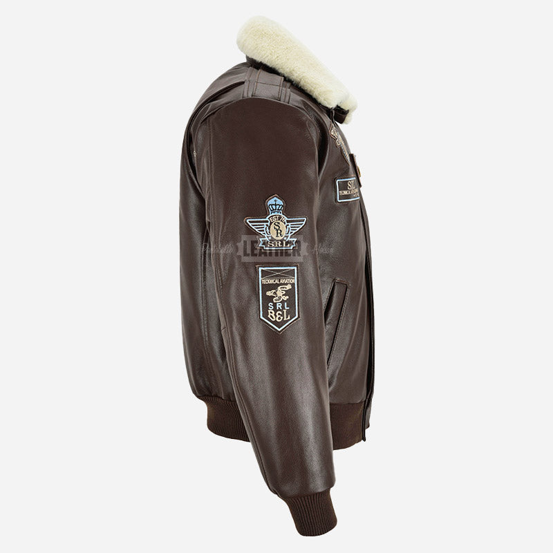 OZZY G1 Cow Leather Bomber Jacket with Fur Collar