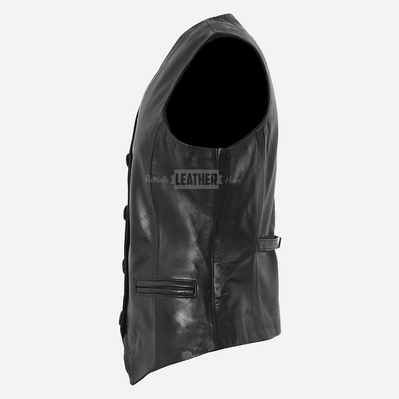 ISOLDE Women's Black Leather Waistcoat