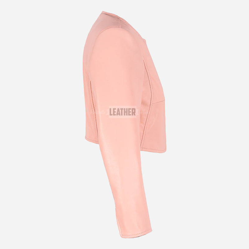 NOCTURNE Collarless Cropped Leather Jacket