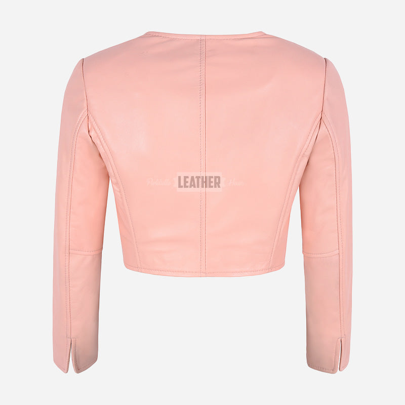 NOCTURNE Collarless Cropped Leather Jacket