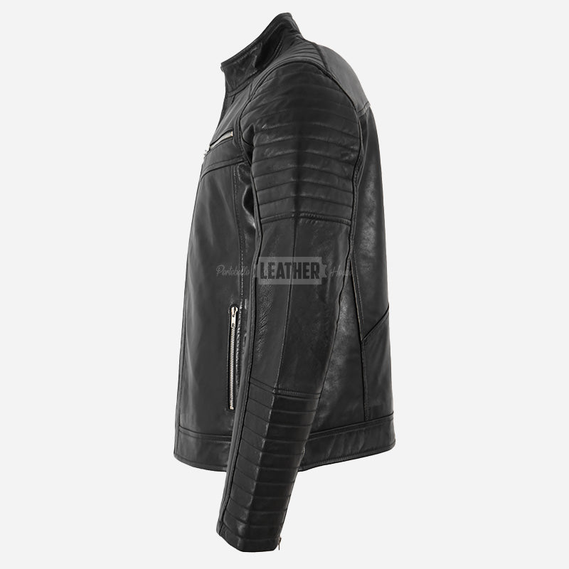 AZREN Men's Leather Biker Jacket Black