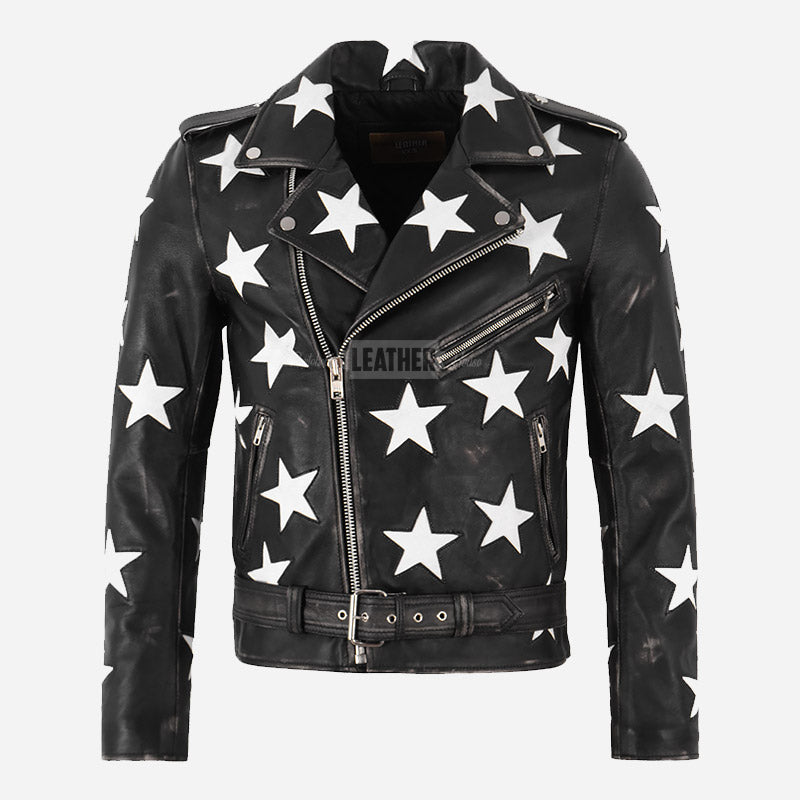 EVIRIX Leather Jacket with Star Accents