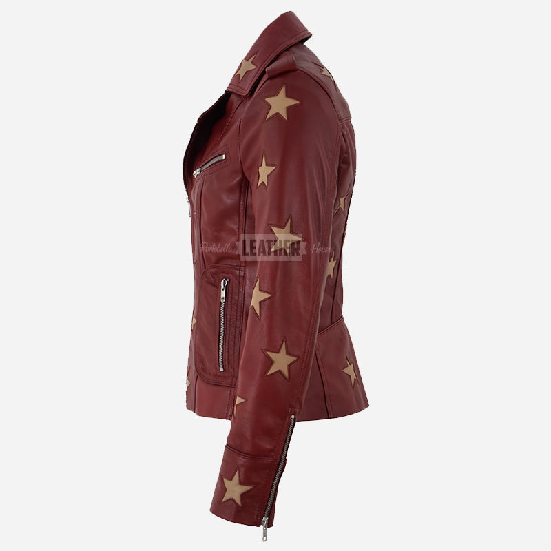 STELVIA Star Appliqué Leather Biker Jacket