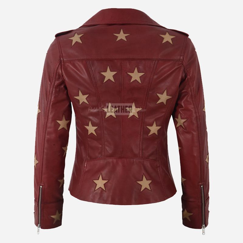 STELVIA Star Appliqué Leather Biker Jacket