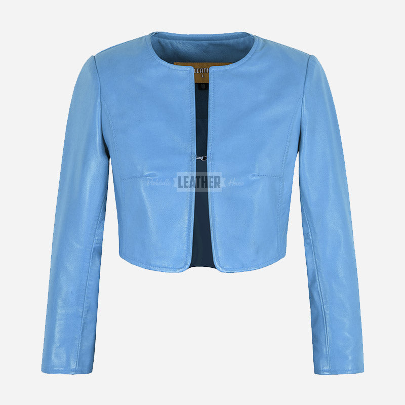 NOCTURNE Collarless Cropped Leather Jacket