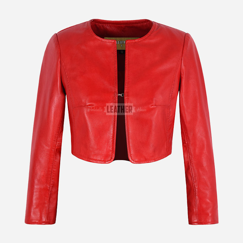 NOCTURNE Collarless Cropped Leather Jacket