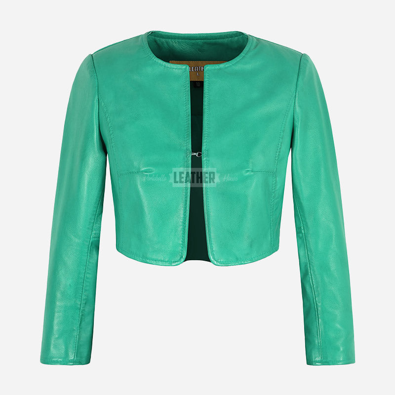 NOCTURNE Collarless Cropped Leather Jacket