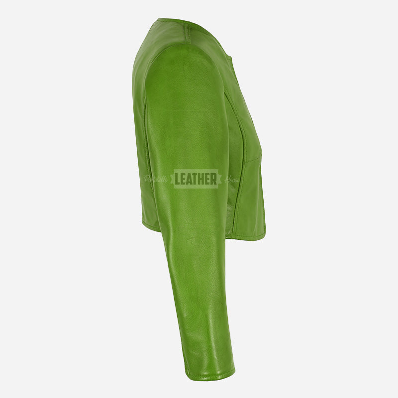 NOCTURNE Collarless Cropped Leather Jacket