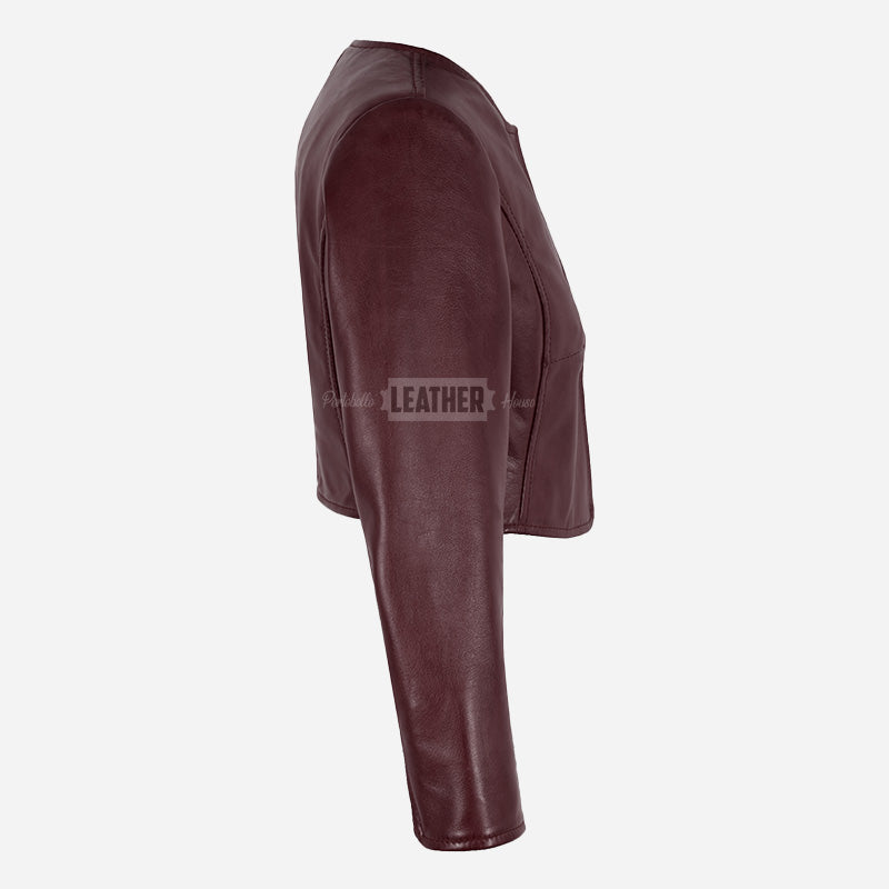 NOCTURNE Collarless Cropped Leather Jacket