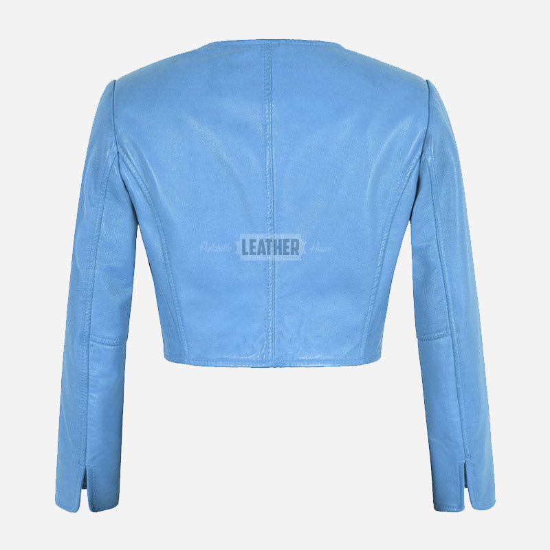 NOCTURNE Collarless Cropped Leather Jacket