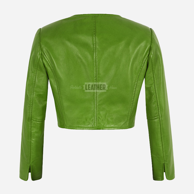 NOCTURNE Collarless Cropped Leather Jacket