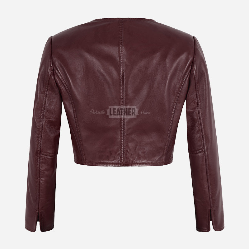NOCTURNE Collarless Cropped Leather Jacket