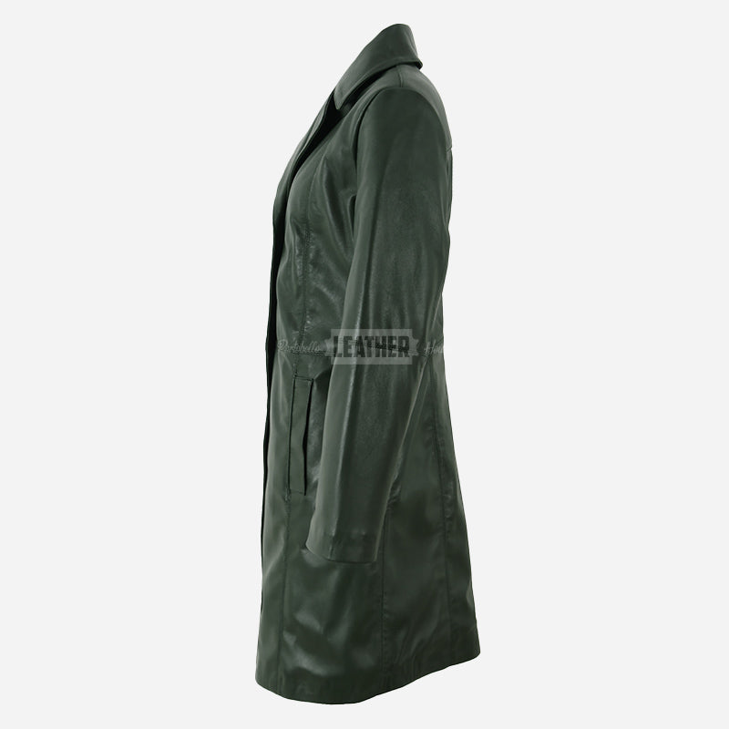VIONNA 3/4 Length Button Down Leather Coat